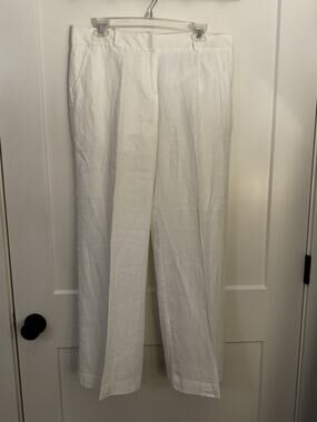 TU 100% Linen Trousers Pants White Sz 14S Wide Leg Resortwear Beach Vacation